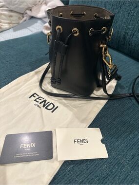 Fendi Mon Tresor Black Leather Mini Bucket Bag with Gold Hardware
